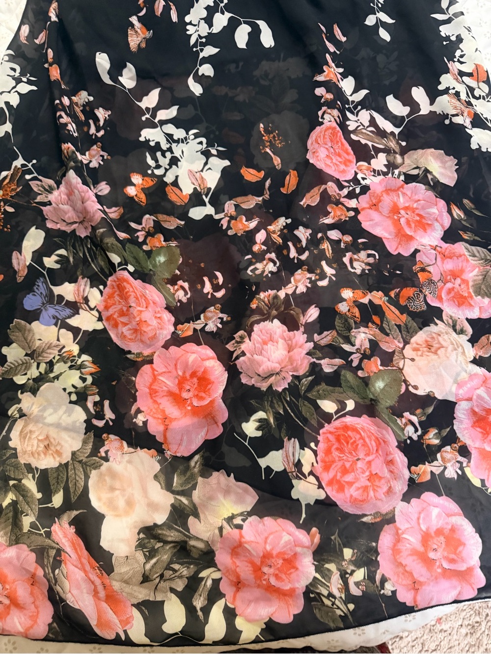 Black Floral Maxi Dress with Pink Rose Print and Spaghetti Straps - Picture 2 of 5